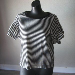 Madewell Ruffle-Sleeve Tee in Stripe Size Small